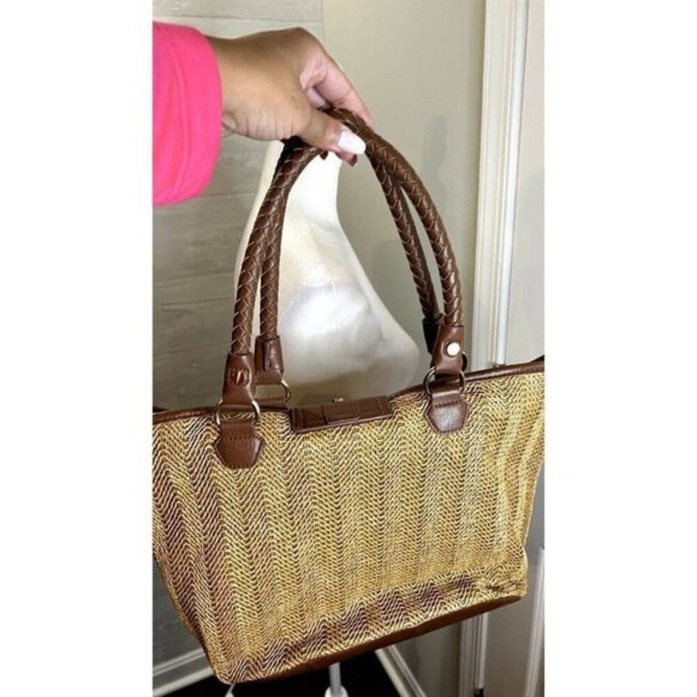 Olivia & Joy New York Woven Faux Leather Trim Braided Strap Tote Shoulder bag - Picture 7 of 10